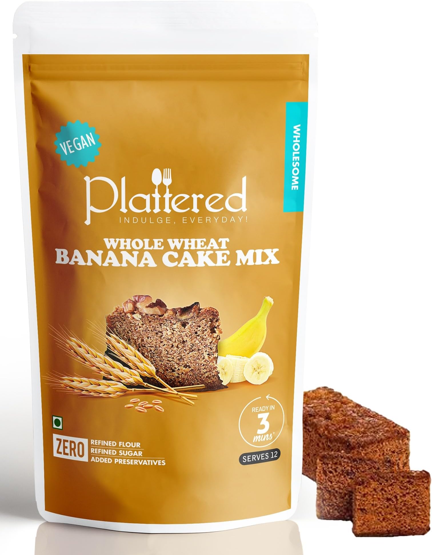 Whole Wheat Banana Cake Mix 320 Gm - Instant Cake Mix Powder - Can Be Made in Cooker- Eggless, 3 Easy Steps Whisk, Scoop & Bake - Natural & Vegan - Banana Cake - Pack of 1