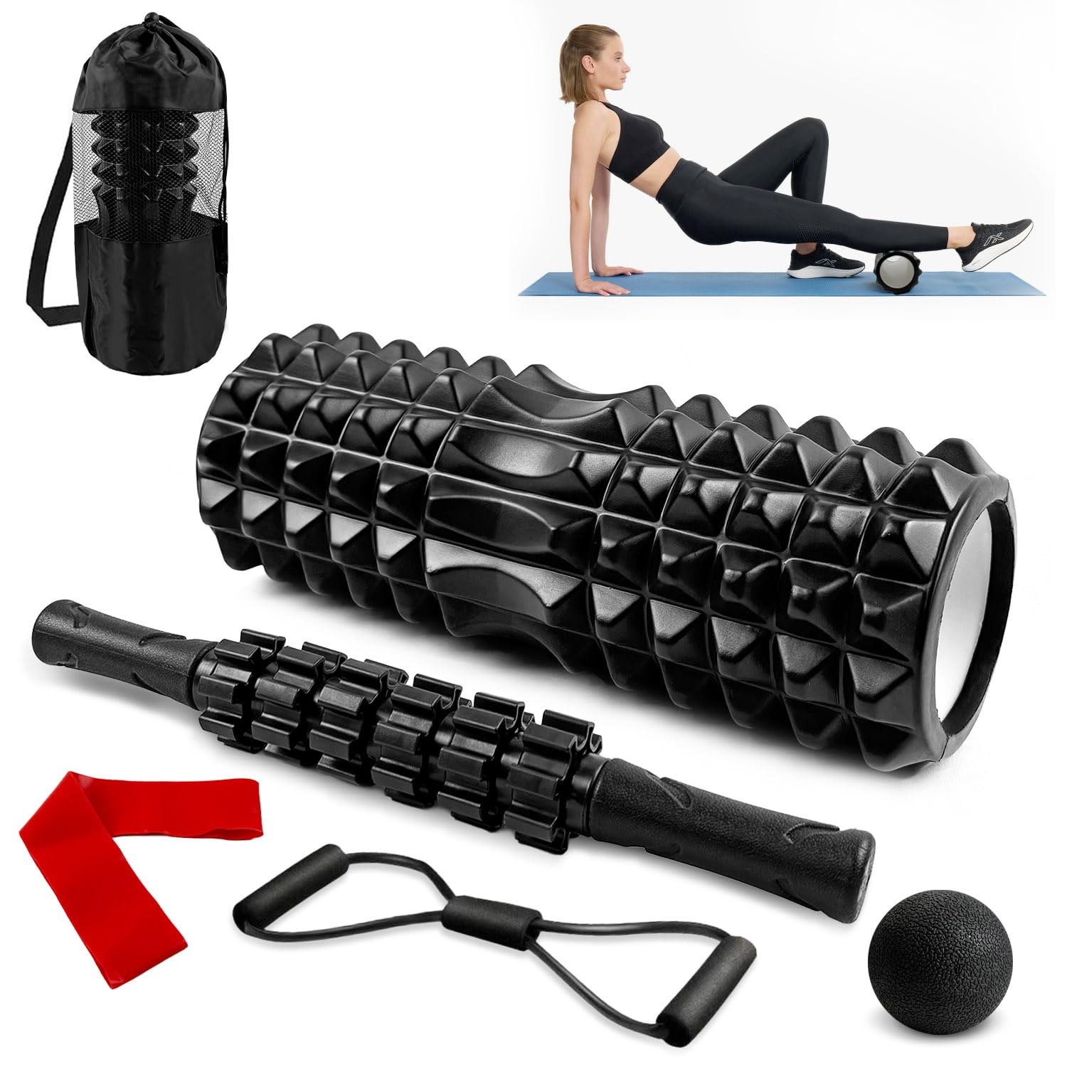 Rullo Massaggio Muscolare, Foam Roller, Roller Pilates, rullo massaggiante per mobilitazione della schiena mirata, rullo in schiuma per yoga, pilates e fitness, ideale per atleti e impiegati in