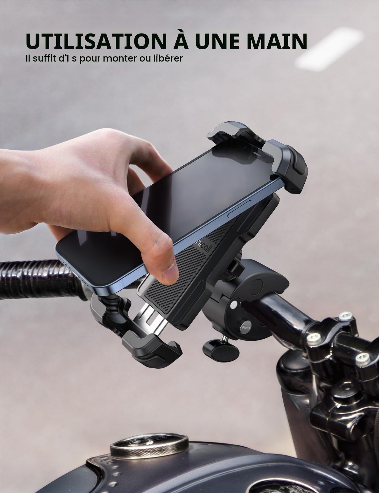 Lamicall Support Téléphone Moto, Support Téléphone Vélo - [Amélioré Pince de Guidon à Installation Rapide], Porte Téléphone Vélo pour iPhone 17/16/15/14/13 Pro Max, Xs XR, Android, Smartphone 4.7-6.8”