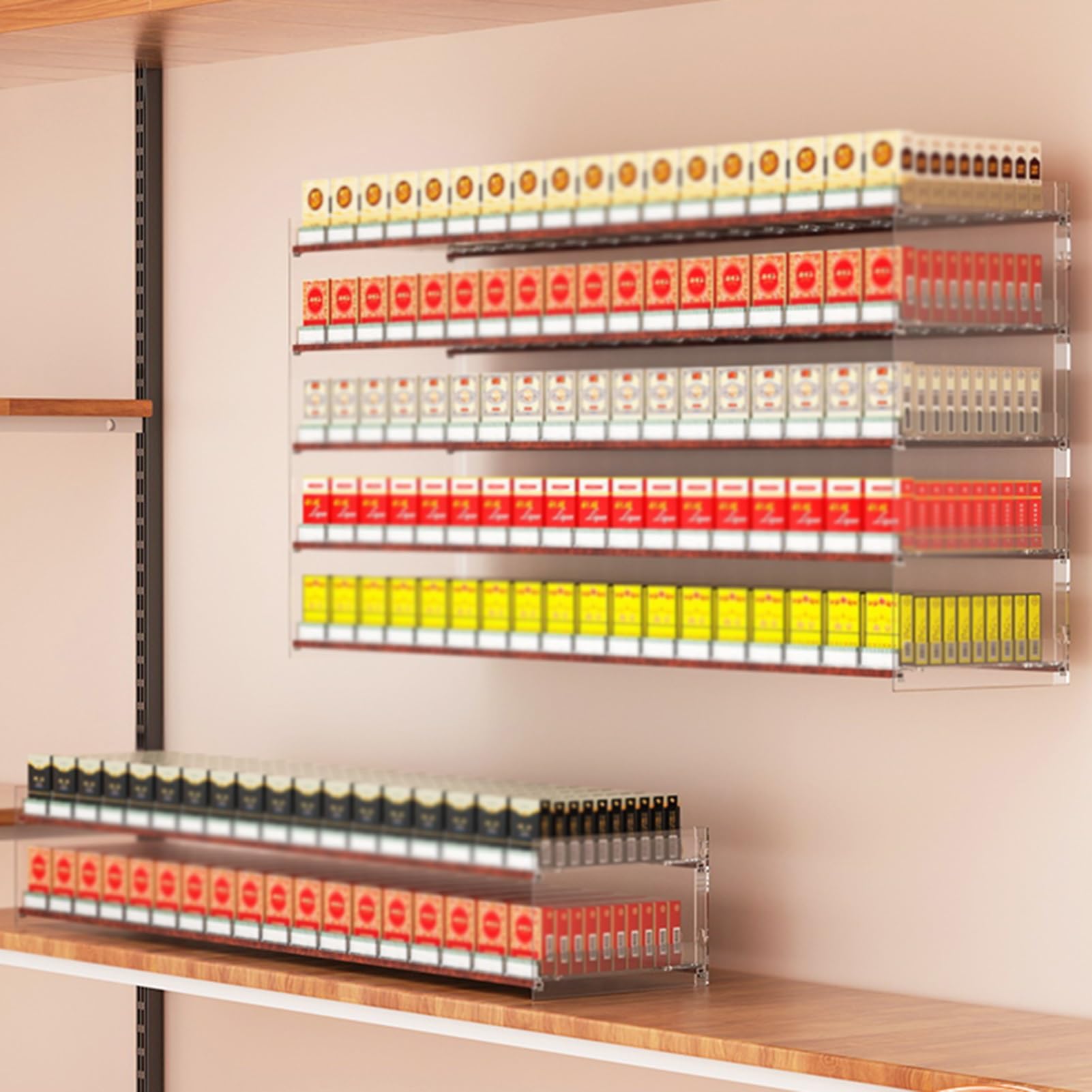 Présentoir à cigarettes automatique plastique transparent avec séparateur