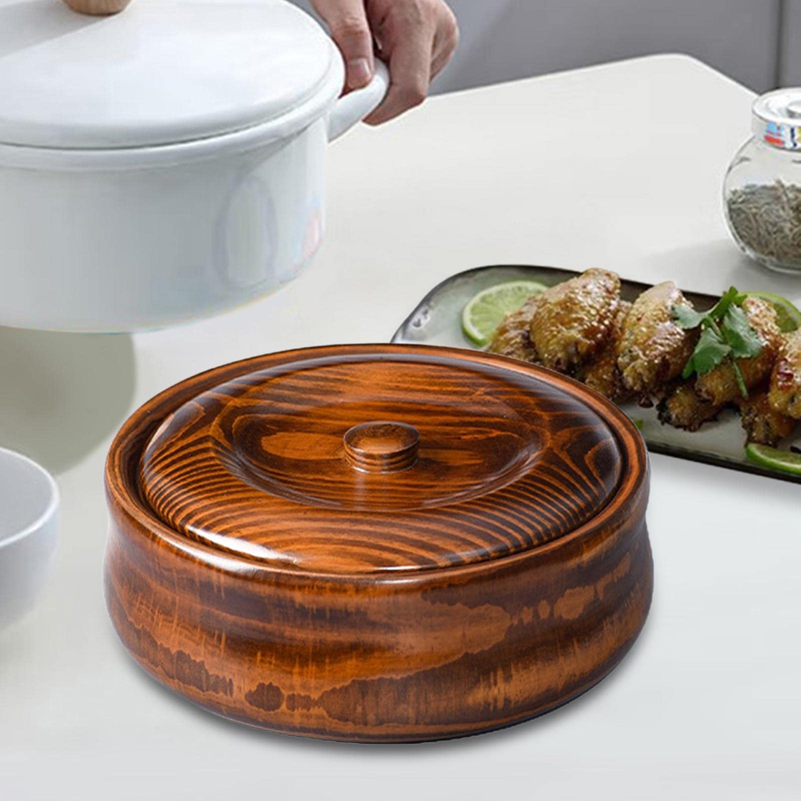 predolo Cuenco de Madera con Tapas para Sopa Cereal Keeper Ensaladera de Madera Maciza Cuenco para Servir, 23cmx7.5cm