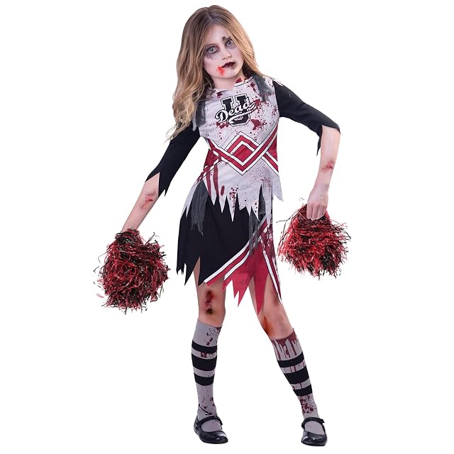 amscan 9902691 Disfraz de animadora zombi para niños, disfraz de Halloween para escuela secundaria (7-8 años)