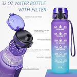 Polygon 32oz Motivational Water Bottle with Time Marker & Removable Strainer to Remind You Drink More Water, Fast Flow, Leakproof BPA Free Sport Water Bottle for Fitness and Outdoor