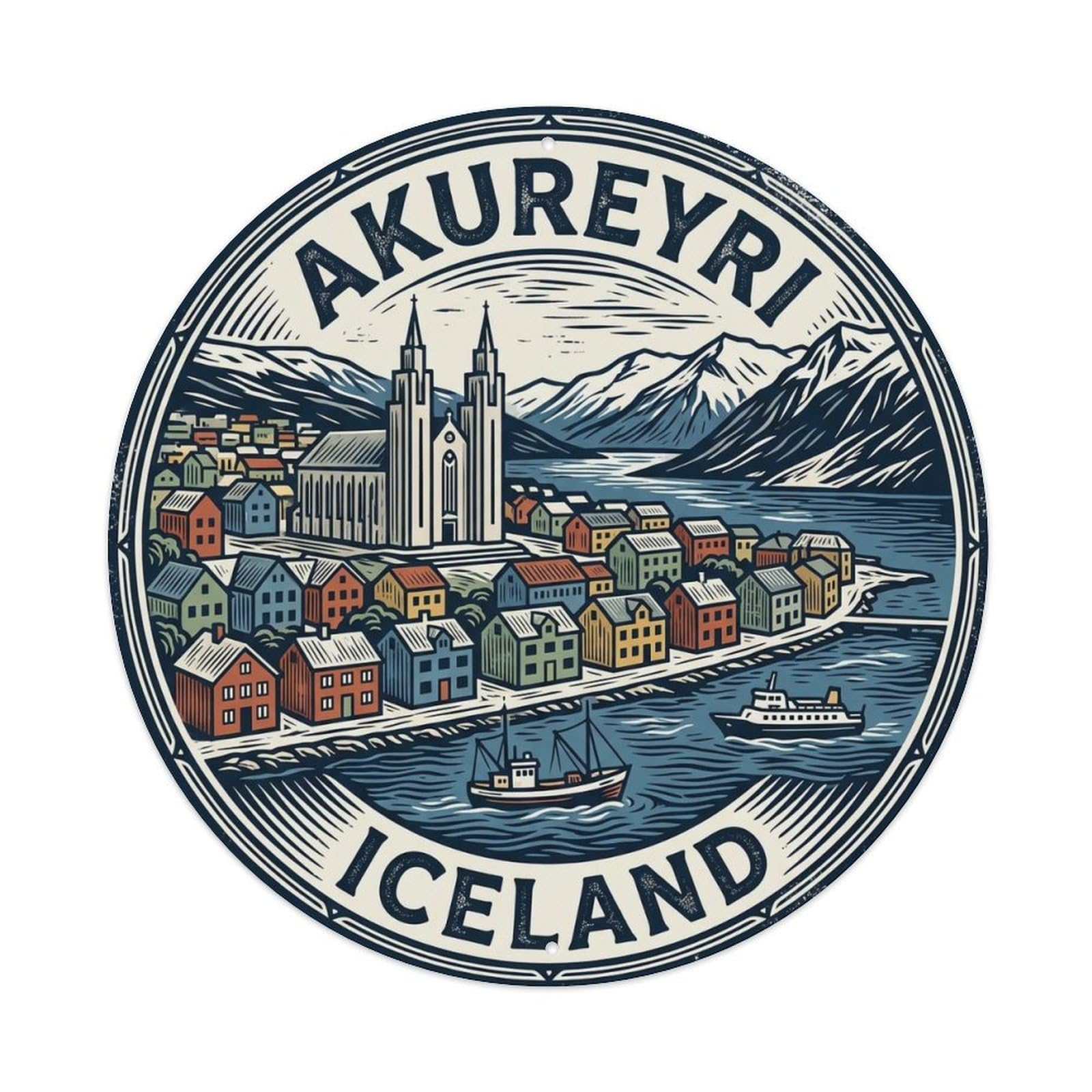 Vintage Travel Akureyri Iceland North Metal Tin Sign