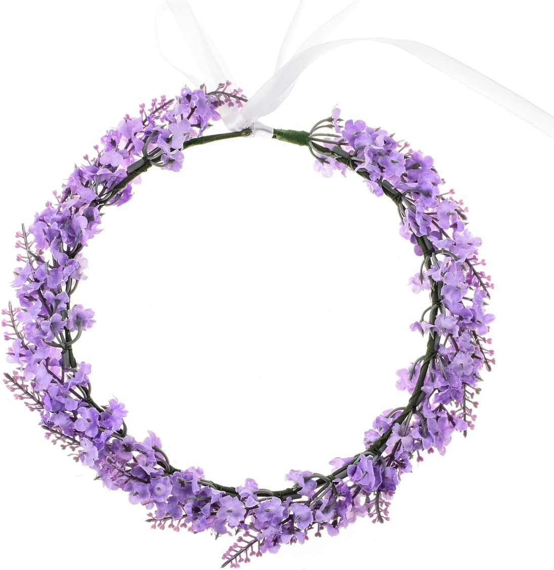 Lavender Headband Bridal Woodland Garland Flower Hair Wreath Wedding Accessories BOHO Crown Beach Girls Headpiece (Purple)