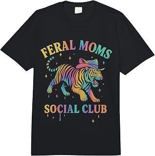 Feral Moms Social Club Rainbow Tiger Cowboy Western Retro Comfort Colors Adult Heavyweight T-Shirt