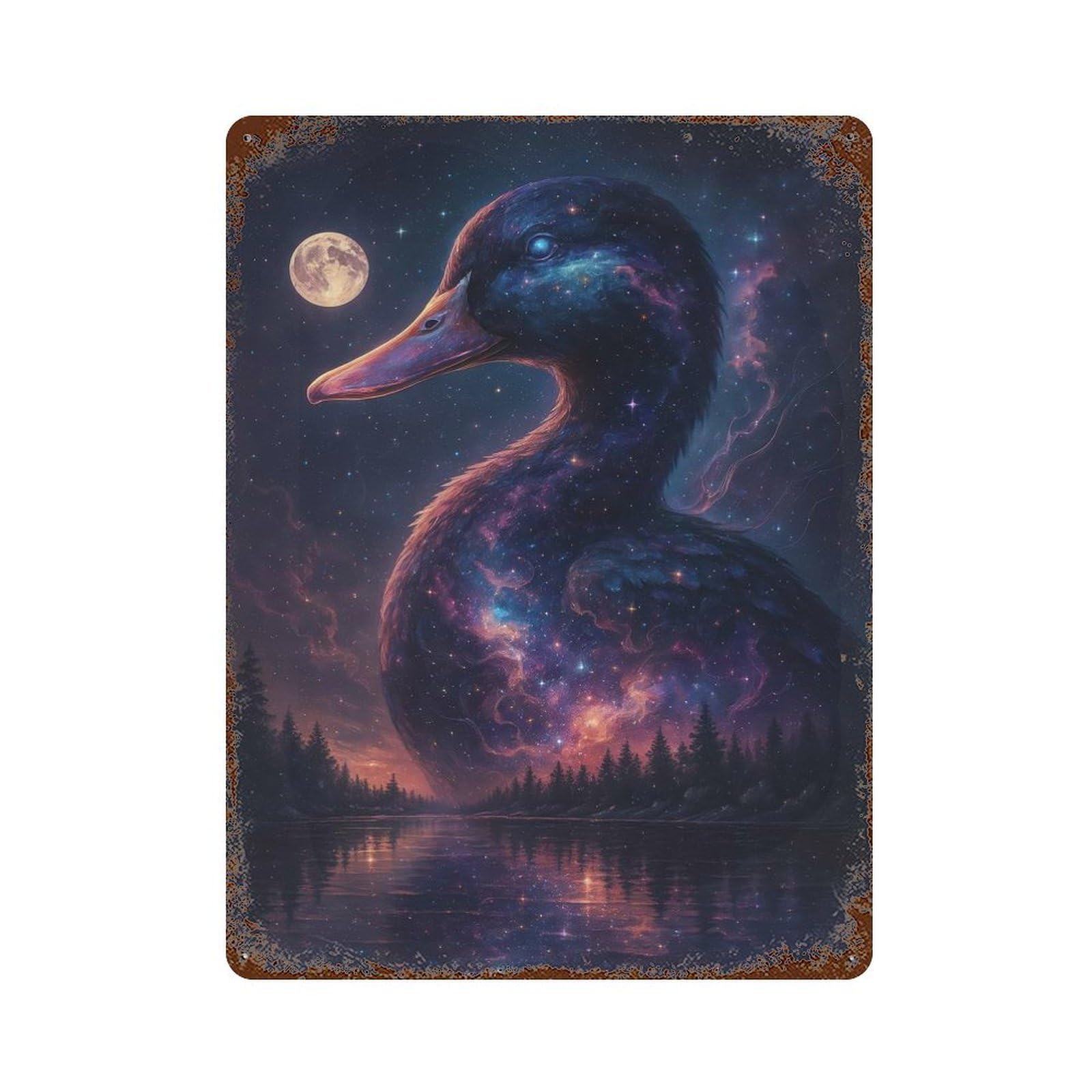 Cosmic Duck by The Lake 15.7"x11.8" Retro Metal Sign, Vintage Wall Decor for Garage, Bar And Workshop Decor