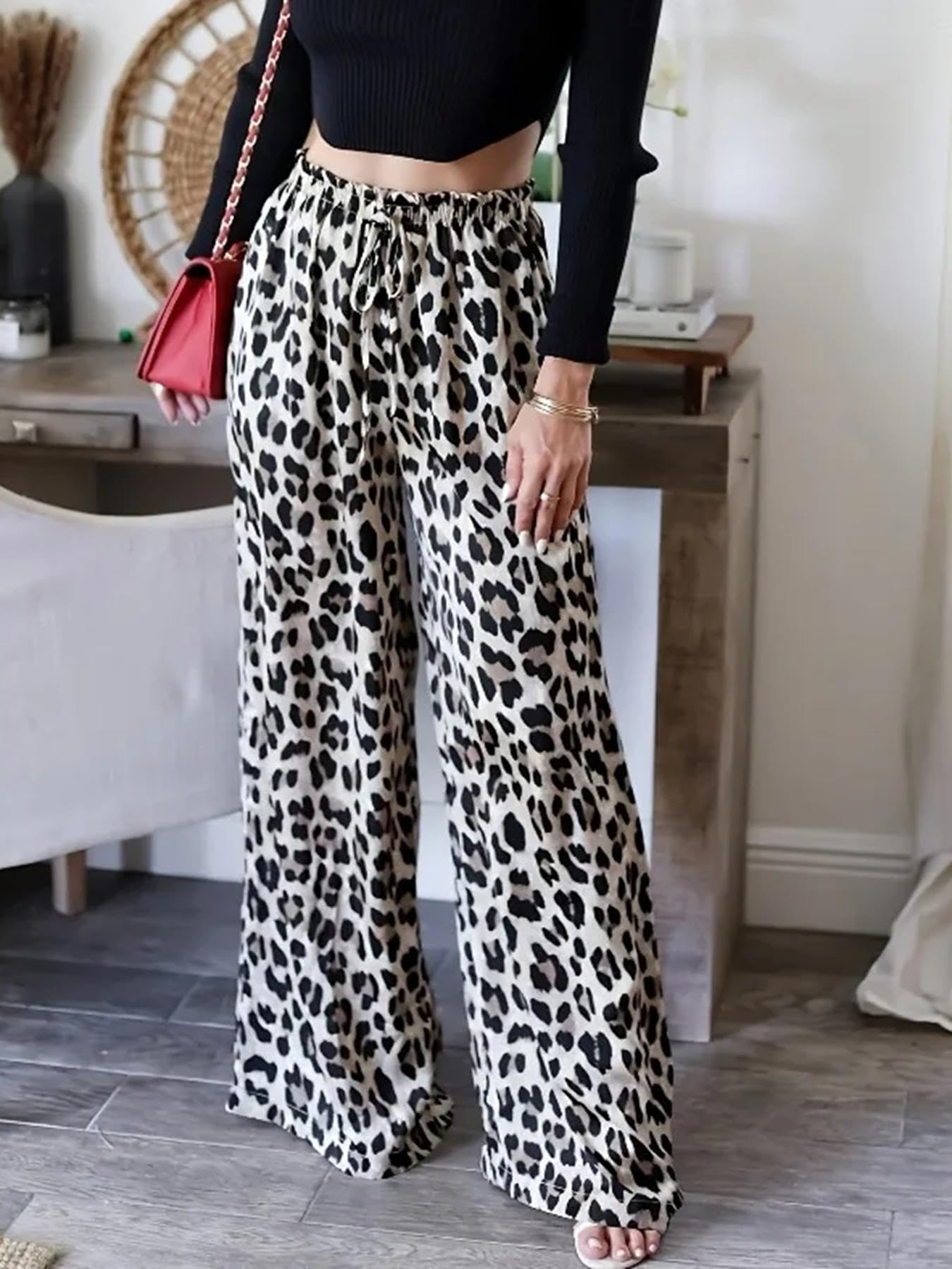 Plus Size 1XL-5XL New Women's Fashion Trousers Leopard Pants for Women Vintage Animal Print Woman Pants ﻿