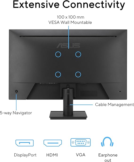 ASUS 24 1080P Computer Monitor (VA249QG) IPS, Full HD, 120Hz, 1ms, Adaptive-Sync, 99% sRGB, Speakers, HDMI, DisplayPort, VGA, Low Blue Light, Flicker-Free, VESA Mountable,