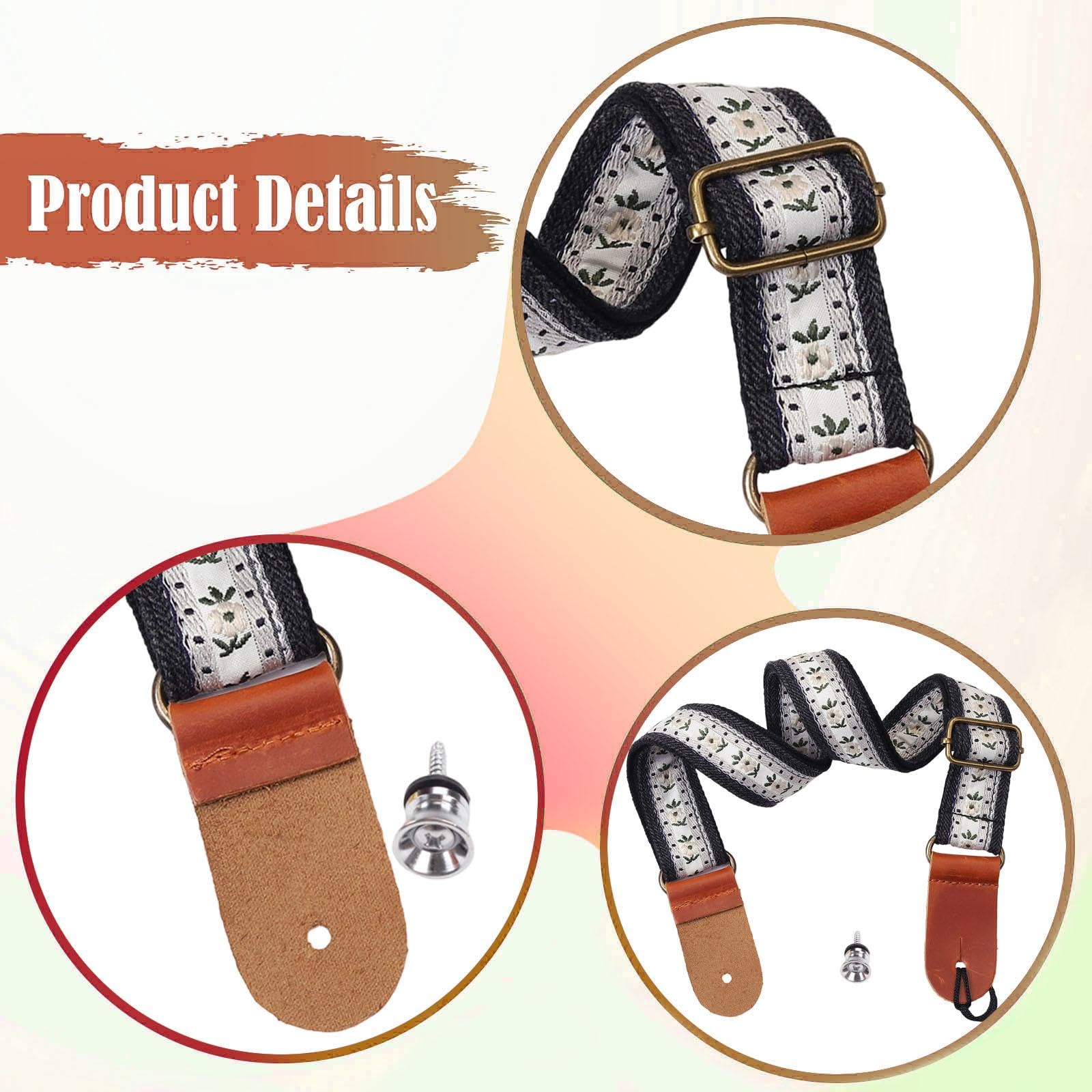 Qianly Ukulele Gurt Dekorativer Schultergurt für Viersaitige Ukulelen mit Aus Strapazierfähigem Polyester PU Als Gitarrenzubehör für Musikliebha, Style A