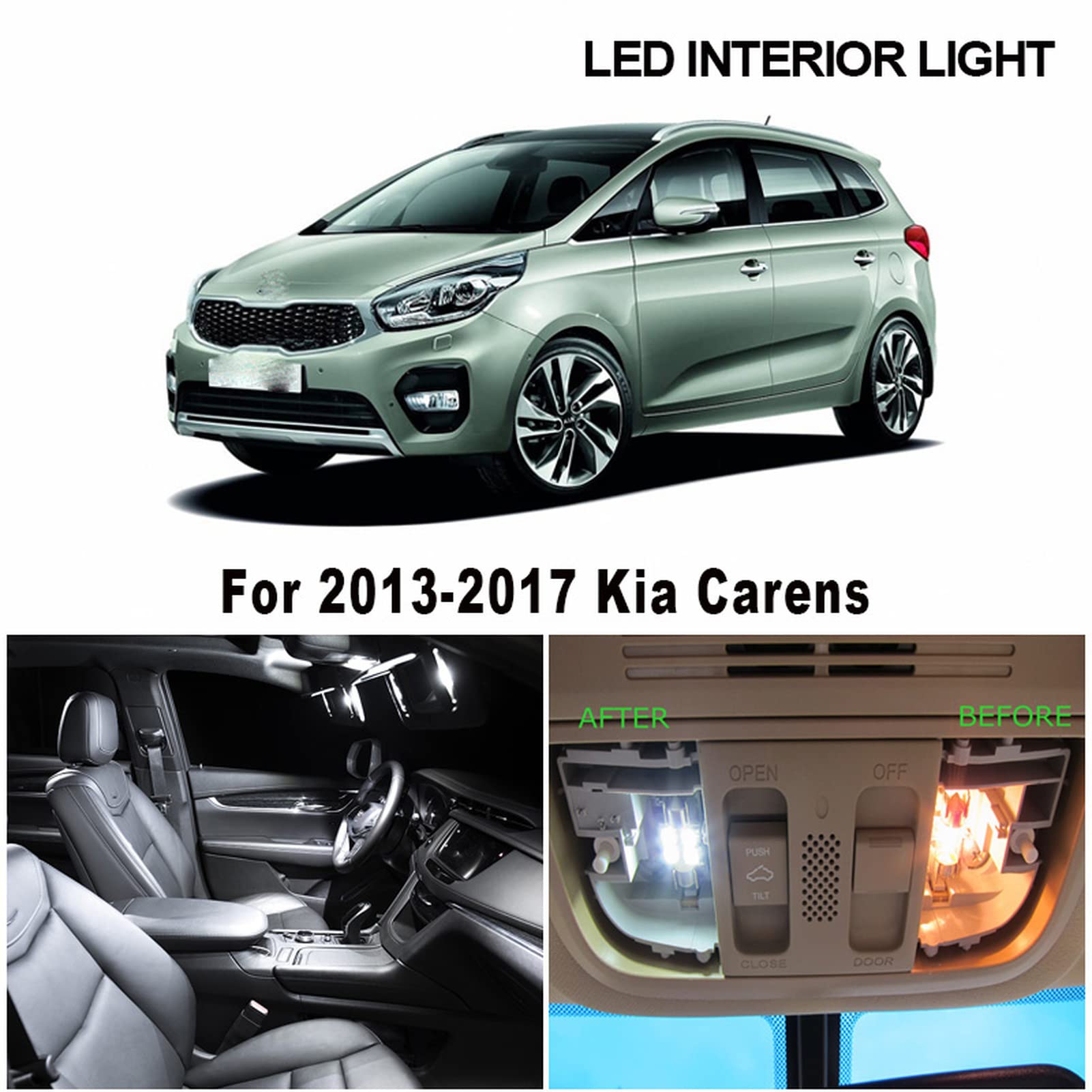 Kit de luz de Lectura de Mapa de Domo Interior LED de Coche Canbus de 11 Piezas, para Kia Carens, para Rondo 2013 2014 2015 2016 2017 lámpara de matrícula