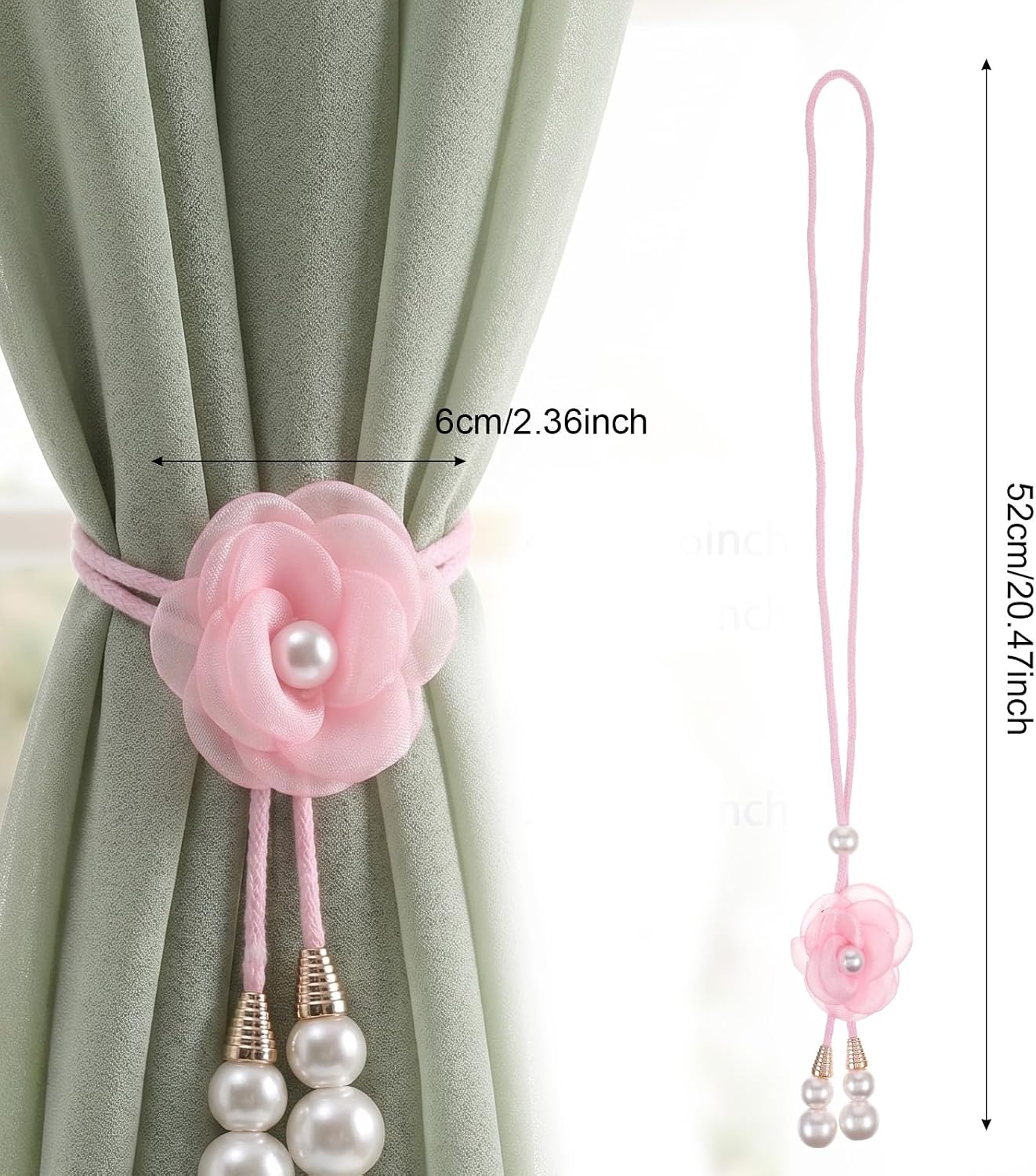 Pink Curtain Tiebacks Pearl Tie Backs for Curtains 4 Pack
