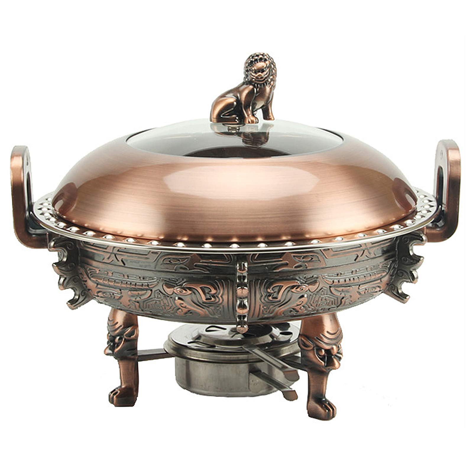Chafing Dish de 3 L, Juego Completo de Calentadores Redondos de Acero Inoxidable con bandejas, Soporte de Aluminio, Tapa Visible y recipientes para Combustible para Bodas, bufés y