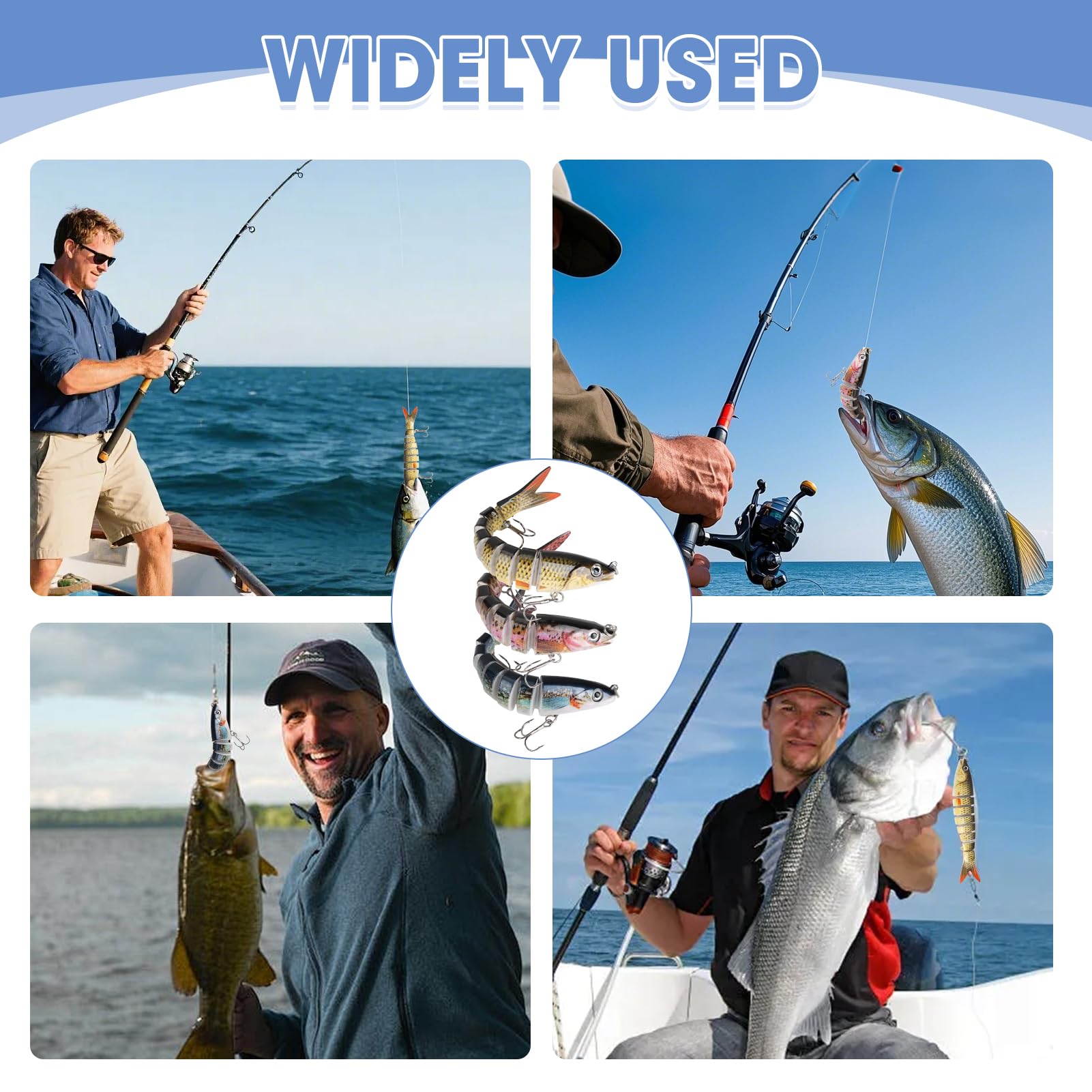 3 Pièces Leurre Peche Carnassier, Leurres de Pêche Bioniques à Couler Lent au Brochet Artificiel Leurres de Pêche Multi-articulés avec Hameçons Triples pour Carnassier Poisson Brochet Truite