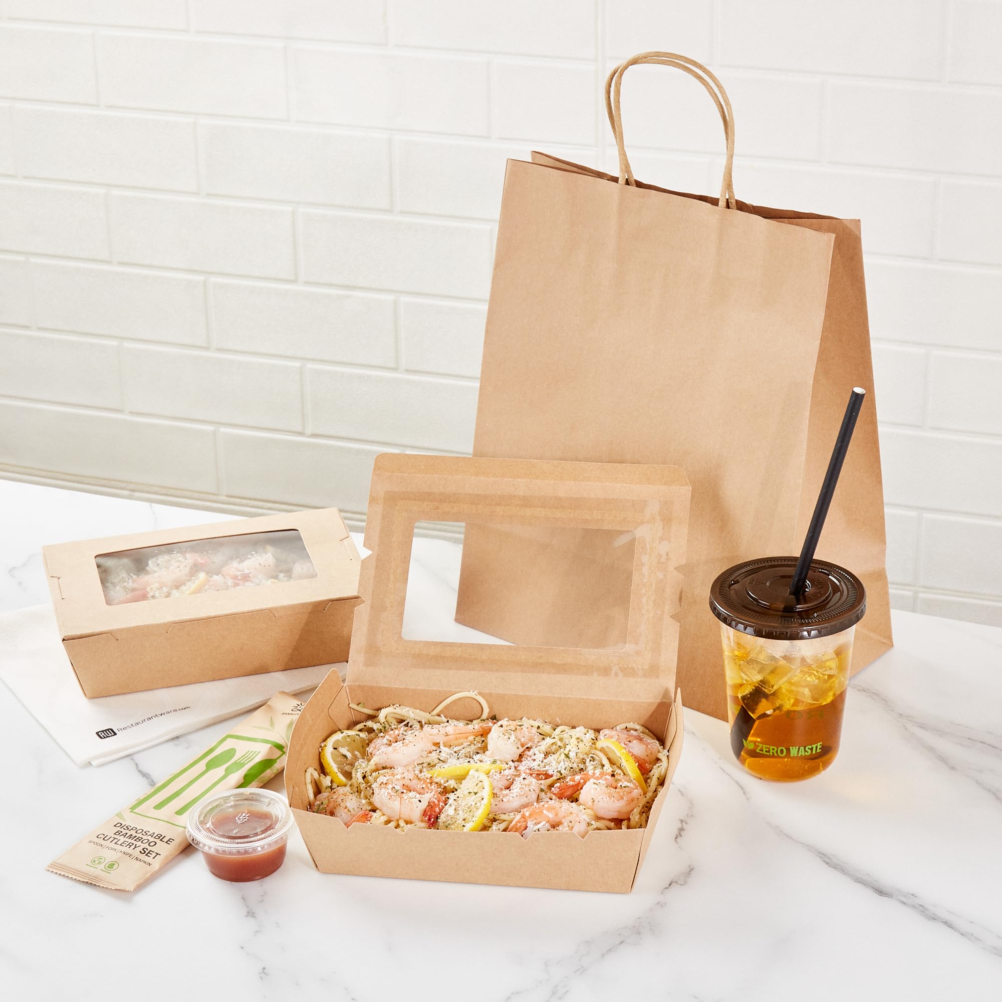 Restaurantware -Cafe Vision To Go Boxen mit Sichtfenster, Scharnierschloss, kein Fett, Kraftpapier, Lunchboxen, Einweg, für Mittagessen oder Desserts, 1,2 l, 200 Stück