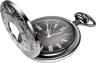 Vintage Pocket Watch Steel Men Watch with Chain, Black