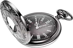 Relógio de bolso vintage masculino de aço com corrente