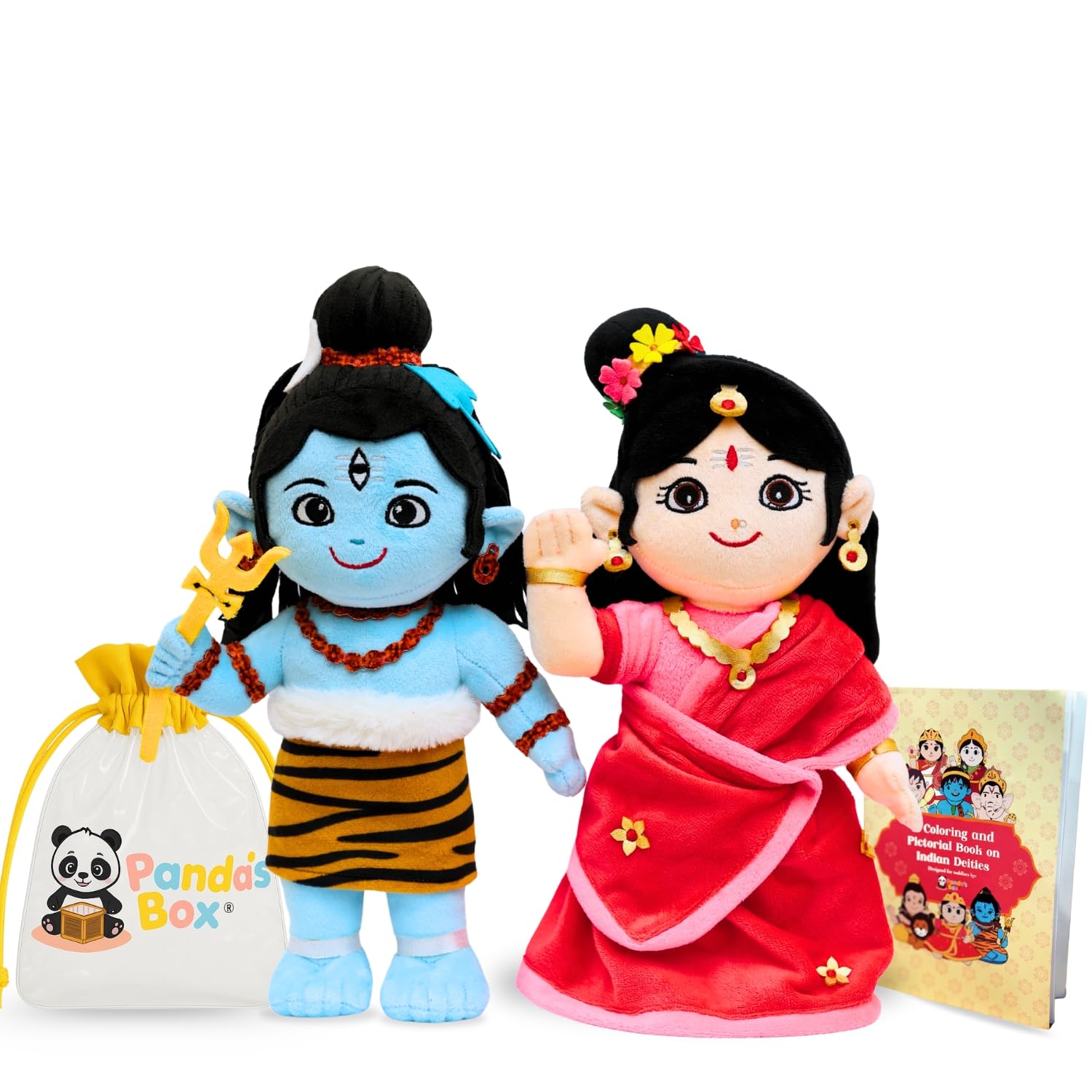 Panda's Box Lord Shiva and Parvati Duo (Non-Musical) | Soft Plush Stuffed Toy | Non-Toxic, Safe | Divine Birthday & Festive Gift for Babies, Kids (Boys, Girls) | Free Colouring Book | 30 CM