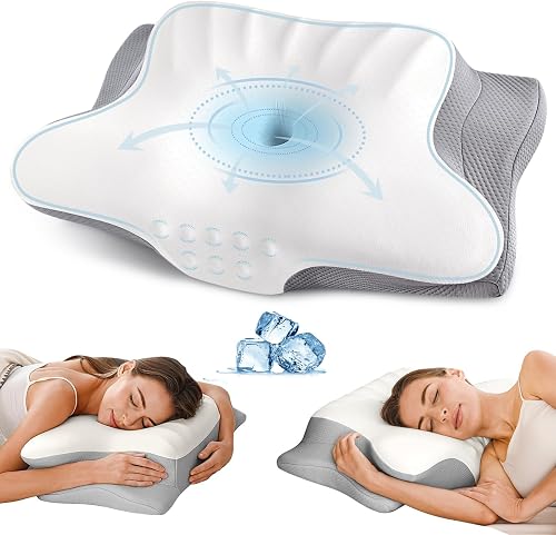 Ylekto Cervical Neck Pillow for Pain Relief - Contour Memory Foam Pillows for Sleeping, Ergonomic Pillow for Neck Support, Bed Pillow for Side Back Stomach Sleepers(White)