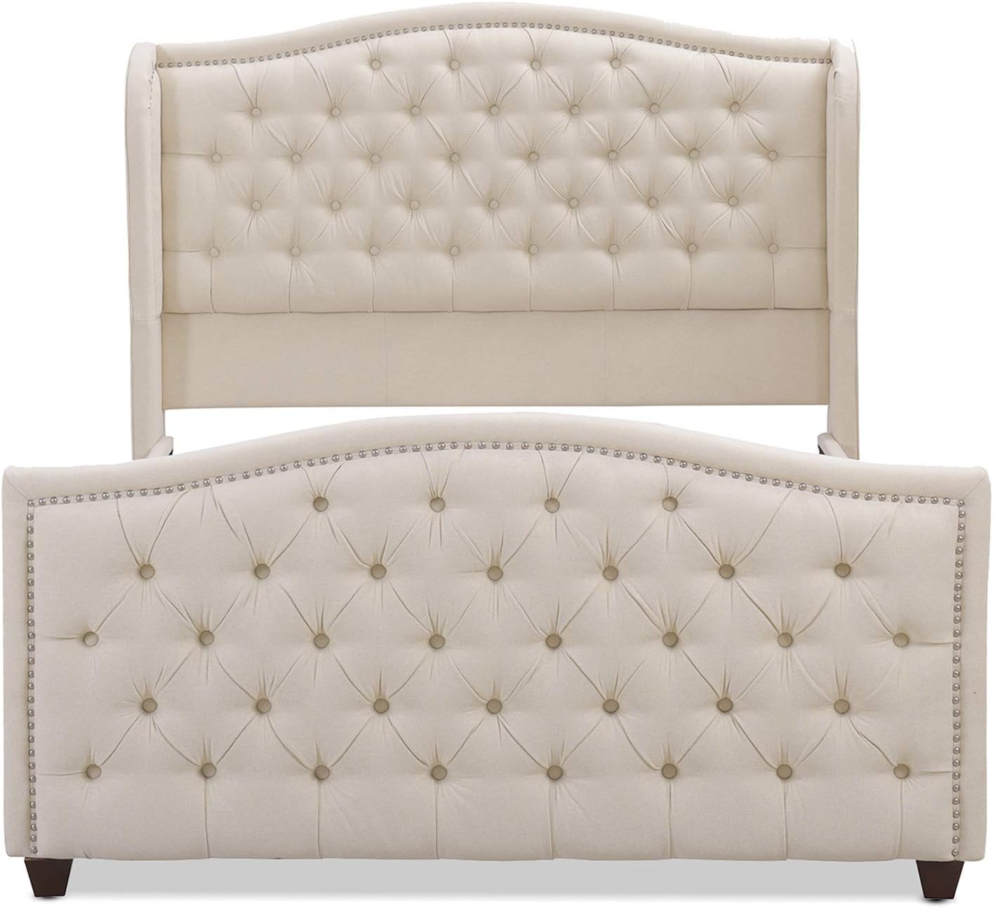 Jennifer Taylor Home Marcella Upholstered Shelter Headboard Bed Set, Queen, Sky Neutral Beige Polyester