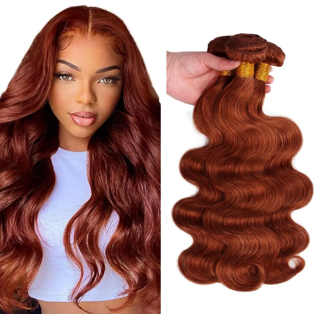 Lakaisa #33 Reddish Brown Bundles Human Hair Red Brown Straight Weave 3 Bundles Total 300g 22 24 26 Inch Unprocessed Brazilian Virgin Hair Double Weft Weave Human Hair Extension