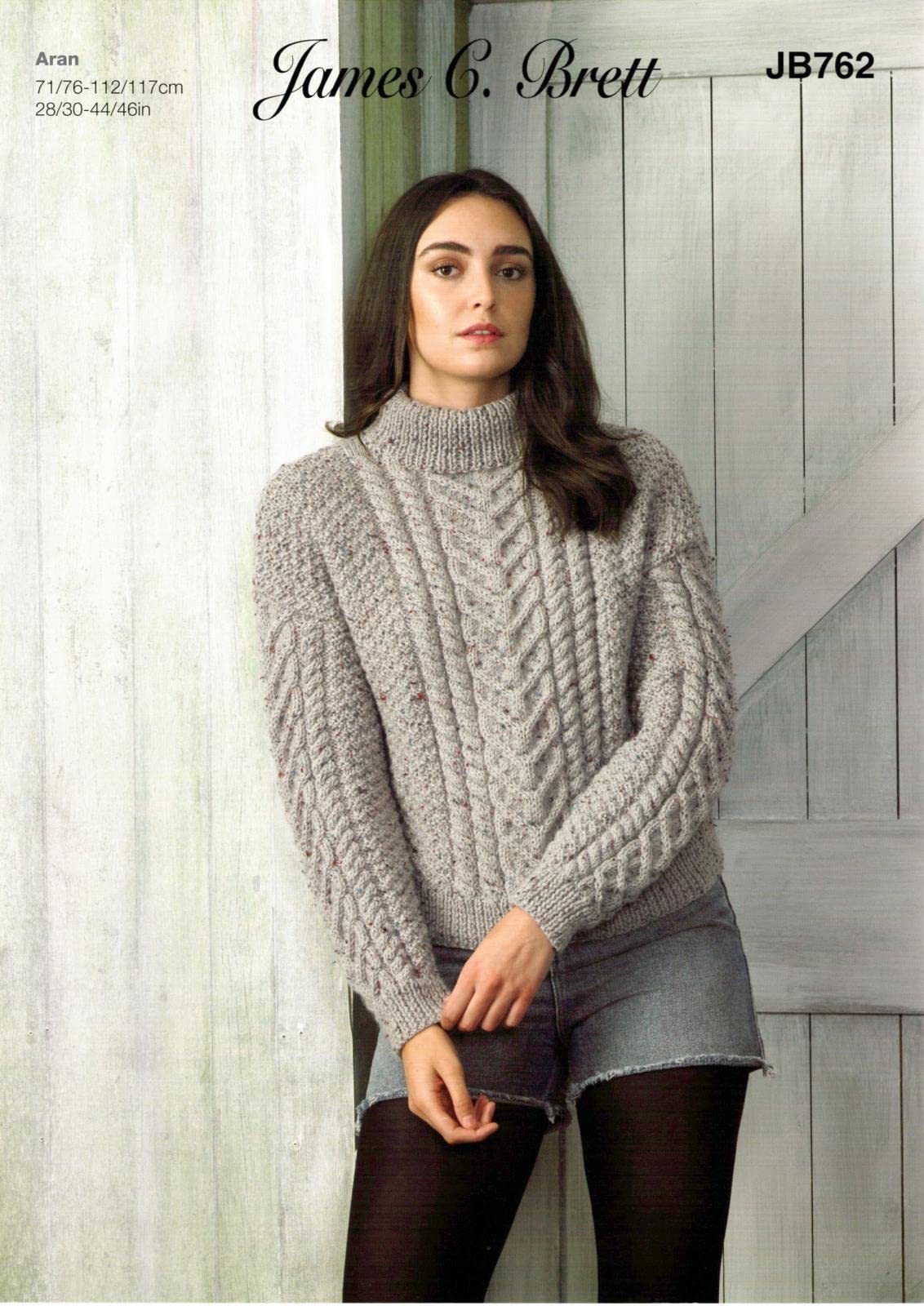 James C Brett JB762 Knitting Pattern Womens Sweater in Rustic Aran, Grey, 28'' - 46''