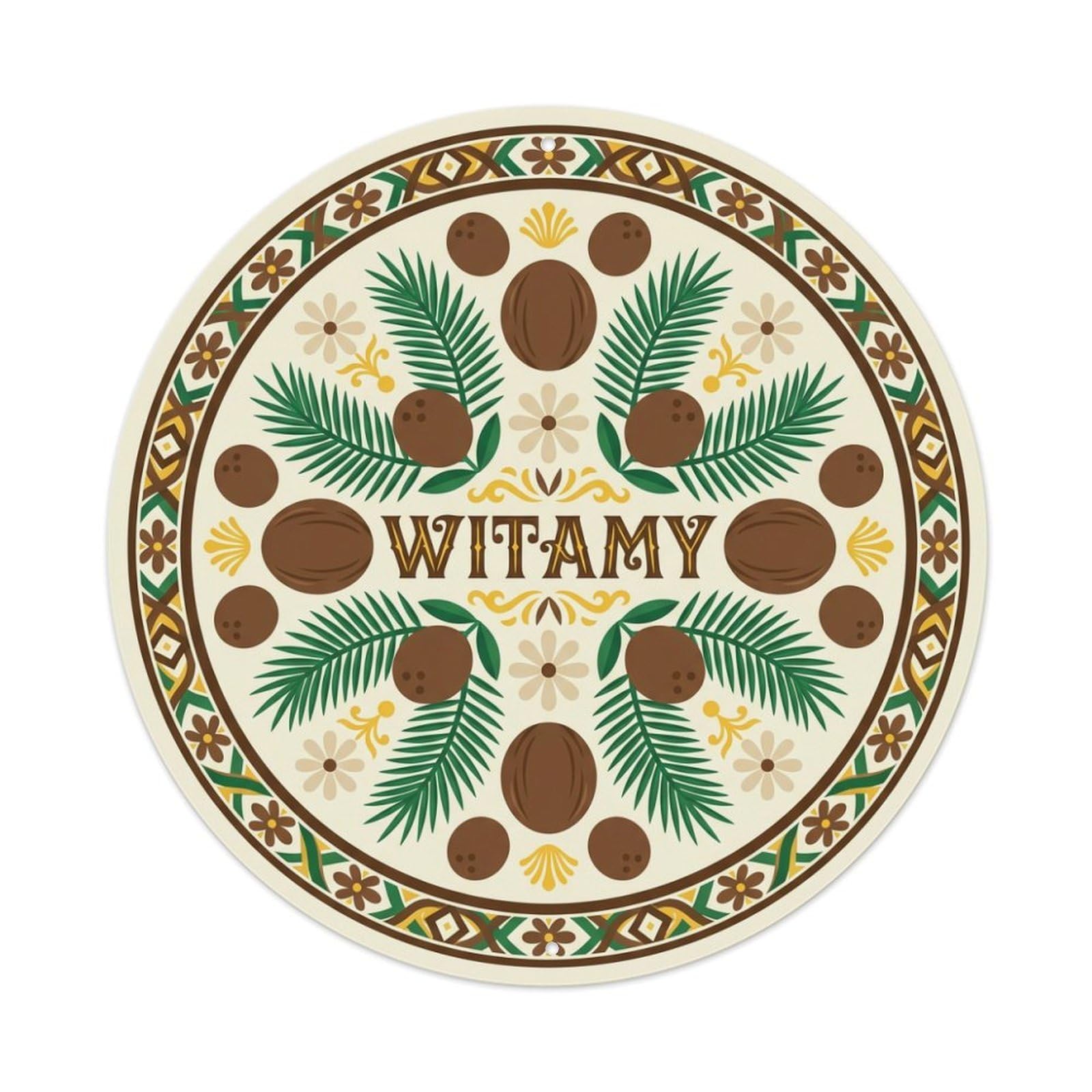 Fyrn Style Metal Tin Sign Vintage Polish Folk Art Witamy Welcome Coconut Palm