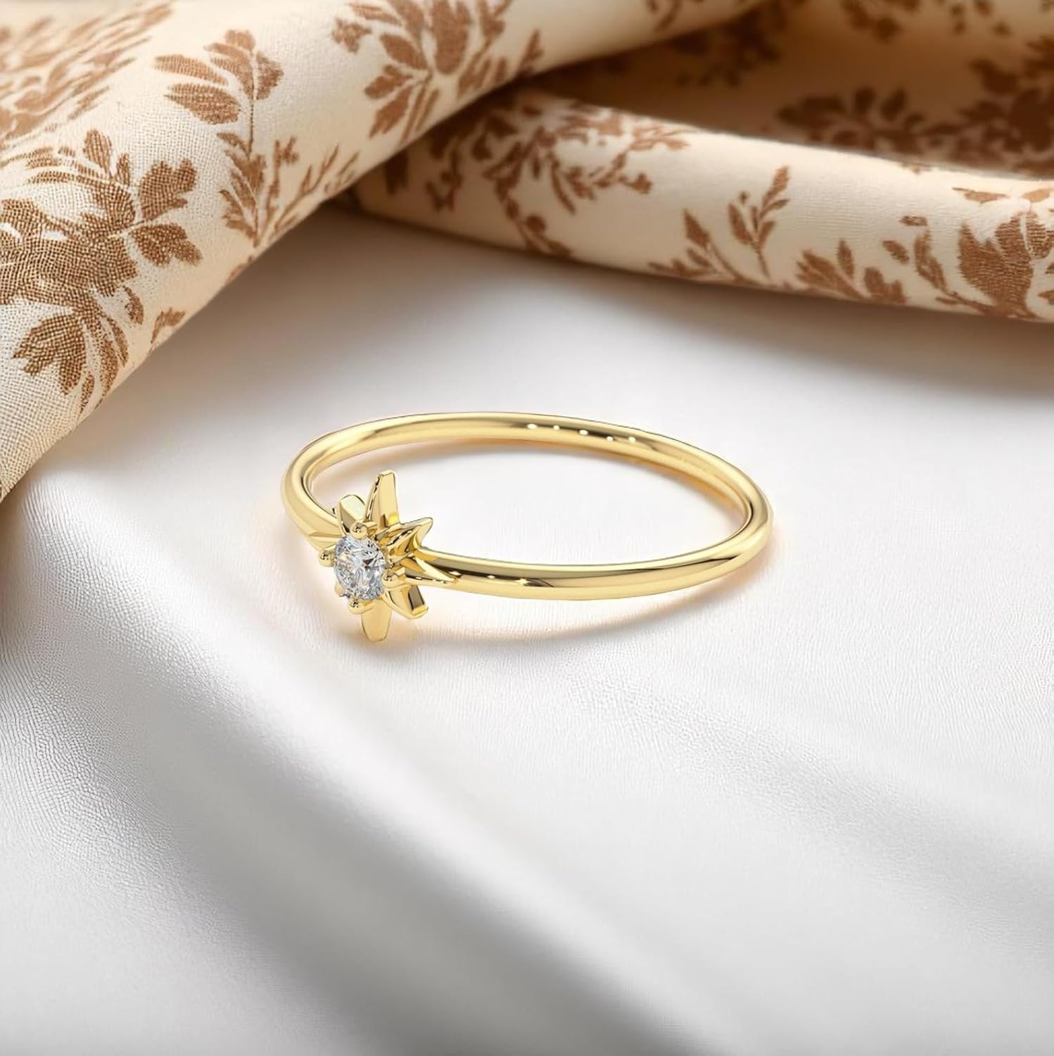 14k Solid Gold North Star Ring – Dainty Minimalist Polaris Star Ring for Women – Tiny Celestial Stackable Ring, Delicate Gold Star Jewelry Gift