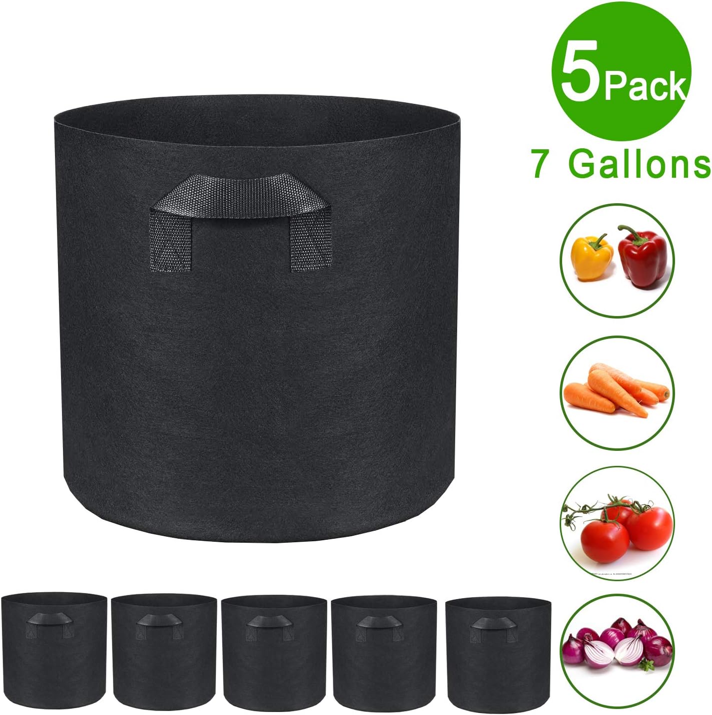 5 Pack 7 Gallon Grow Bags, Heavy Duty Fabric Pots Bags for Vegetables Garden Fruit,Plant Grow Bags with Thick Double Handles