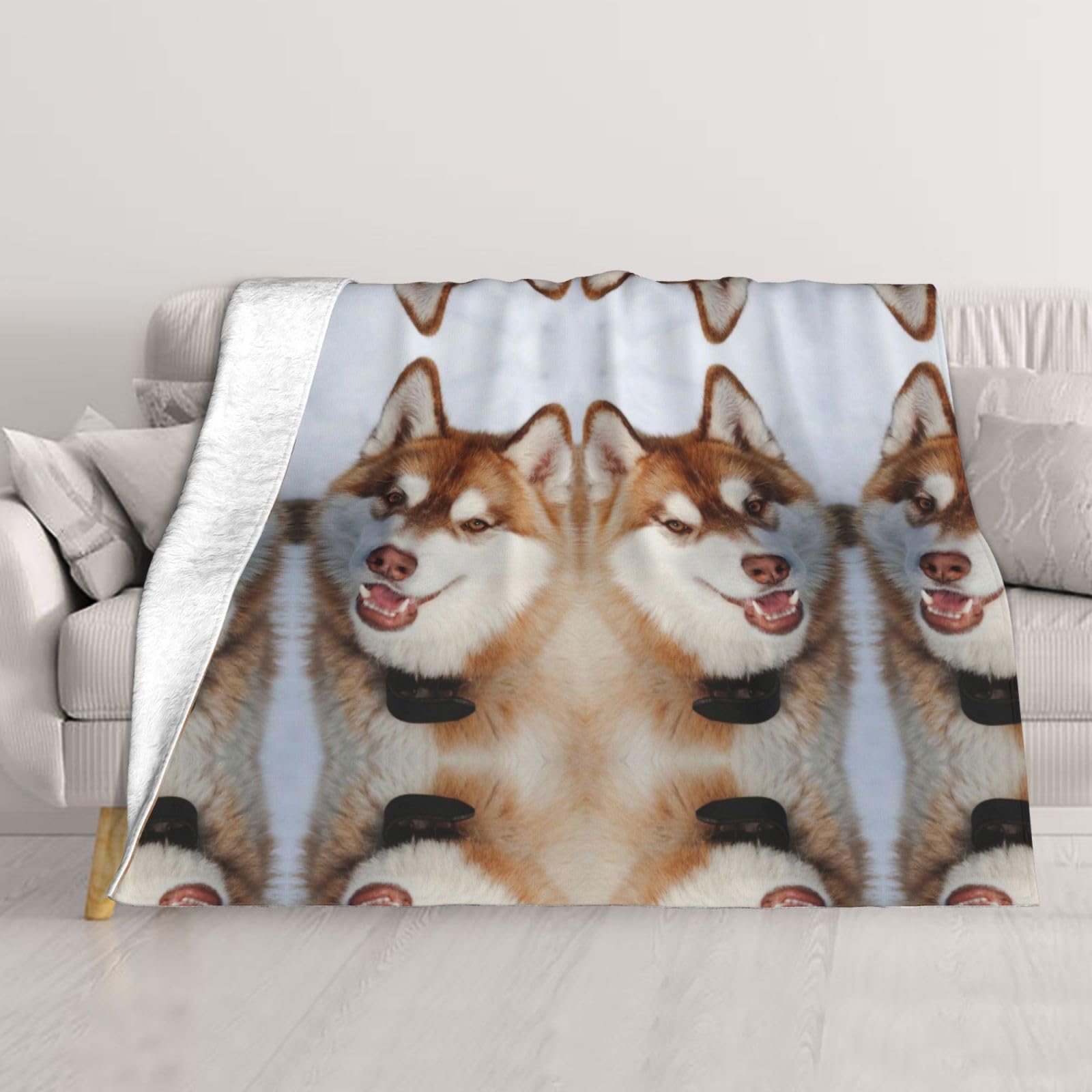 Couverture Huskies flanelle super douce contre le froid du soir plaid léger de canapé