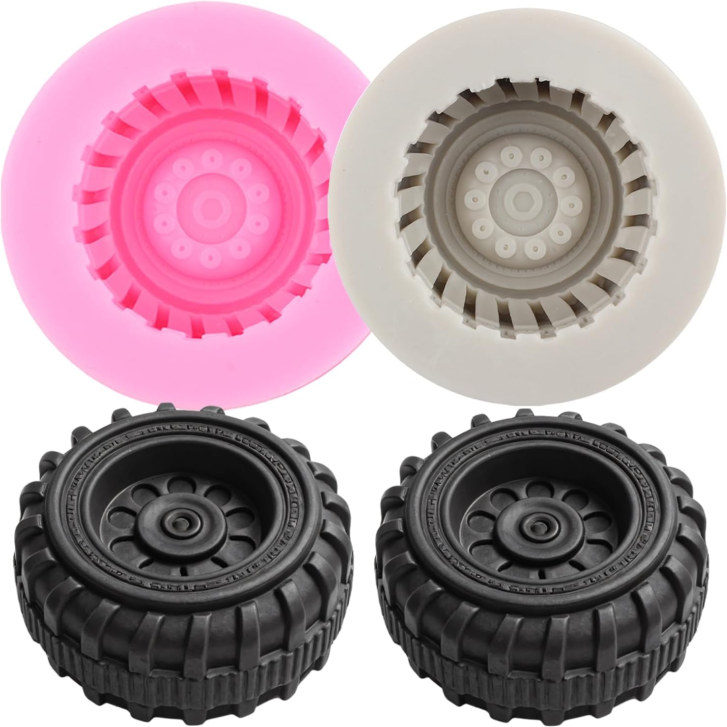 3D Round Tire Fondant Mold Truck Wheel Silicone Molds Set Of 2