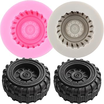 3D Round Tire Fondant Mold Truck Wheel Chocolate Silicone Molds for Cake Decorating Cupcake Topper Candy Gum Paste Polymer Clay Set Of 2