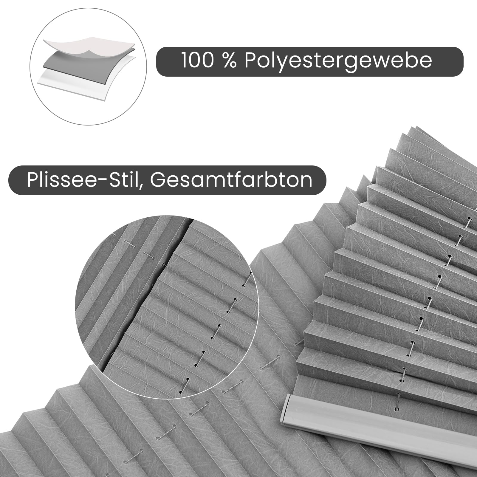 WOLTU Tenda Plissettata Senza Foratura con Ventose, Tenda a Pieghe Interna Semitrasparente per Protezione Solare, Adatta per Finestre Comuni, Lucernari e Portefinestre, 75x120 cm, Grigio