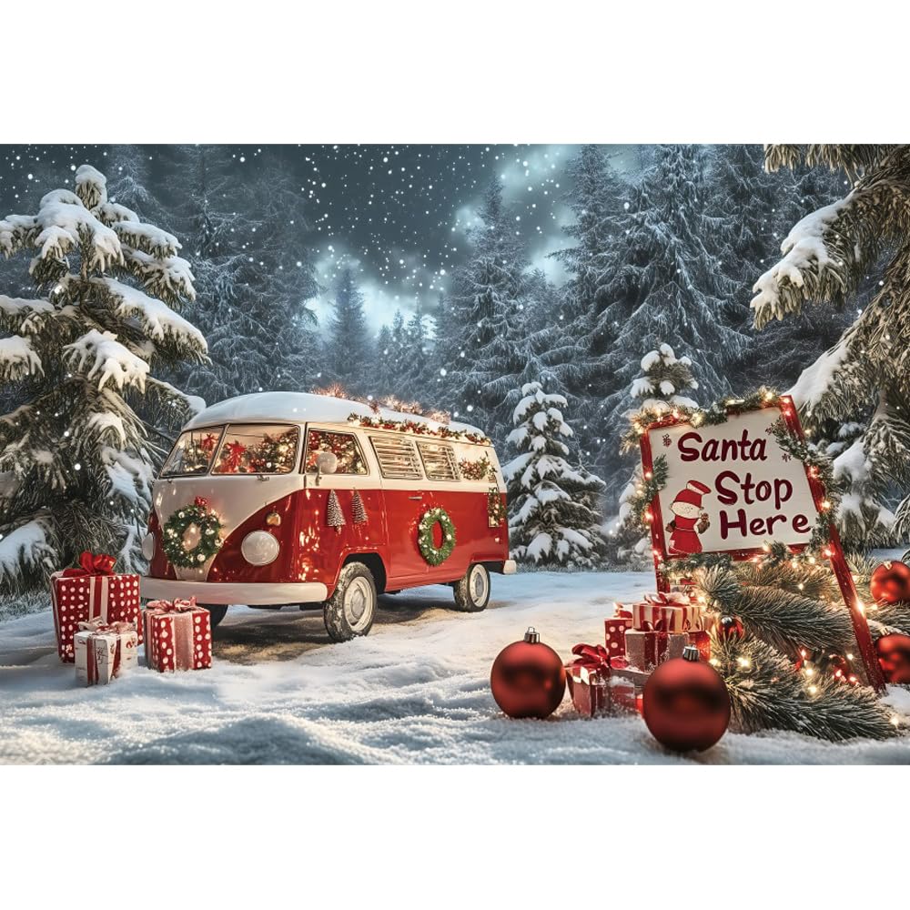 Ttincceer Telón De Fondo Feliz Navidad 450x300cm - Camión Rojo, Muñeco De Nieve, Árbol De Navidad - Fotografía Invierno Nieve Escena Año Nuevo - Estudio Fotomatón Prop