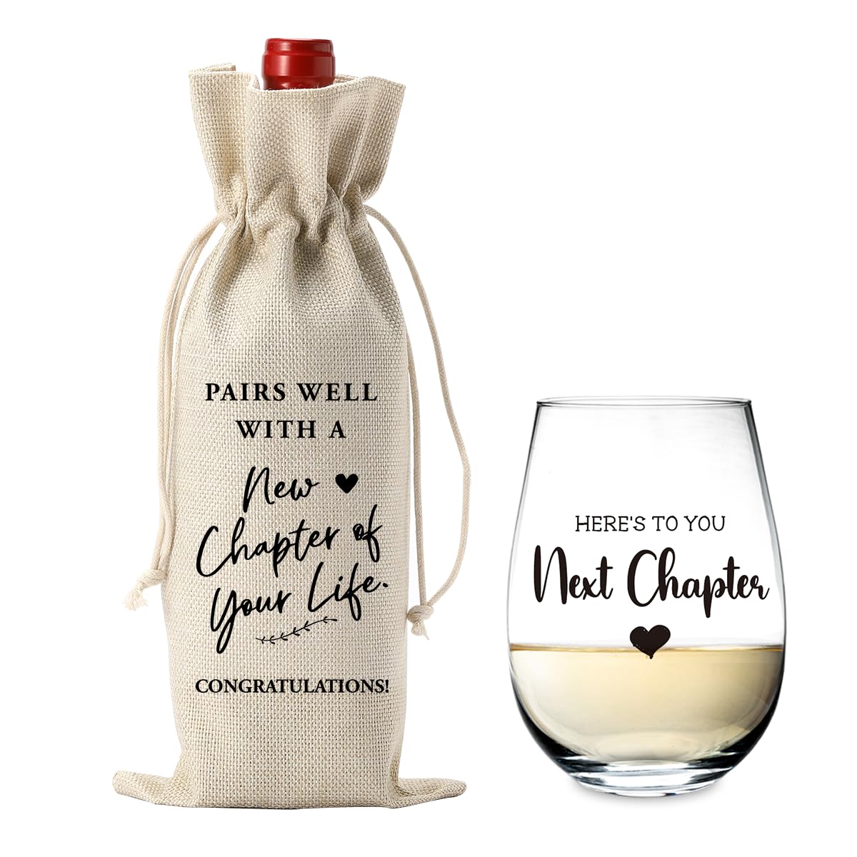 New Chapter Wine Bag Glass Set Farewell Gifts for Coworkers Friends Going Away Gifts for Friends New Beginnings Gifts for Women Goodbye Gifts for