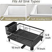 Vista 2 de SNTD Escurridor de Platos - Escurridor de Platos Pequeño para Encimera de Cocina, Escurridor de Platos de Acero Inoxidable con Soporte para Negro