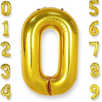 AULE Balloon Number 0 Gold XXL 101 cm Numbers Foil Balloon Birthday Gold 0 Years 40 Inch Helium Balloon Number Balloon for Baby Shower Anniversary Decoration