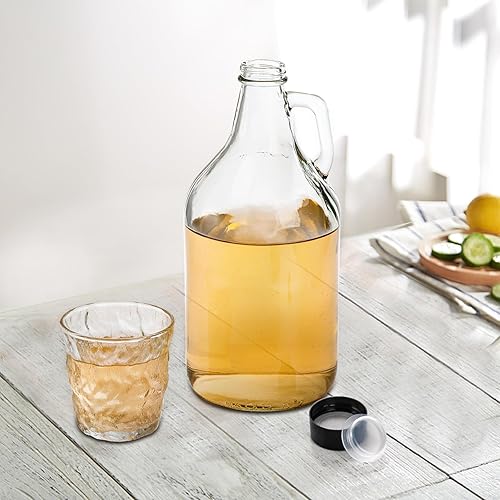 Vista 7 de ZEAYEA Paquete de 3 Growlers de vidrio, jarra de vidrio transparente de 64 onzas, jarras de medio galón con tapa de sello y asa para cerveza