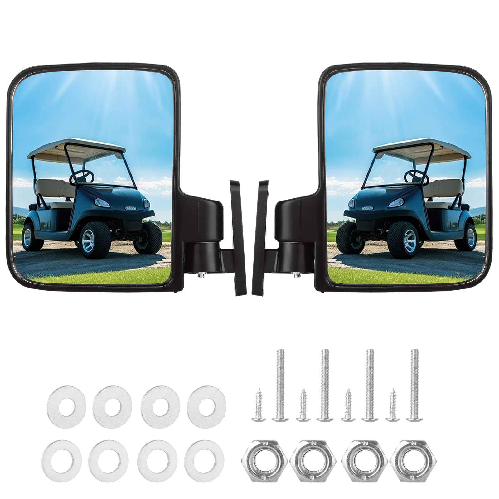 SHUESS No Drilling Golf Cart Side Mirrors, Adjustable Golf Carts Rear View Mirror, HD Shatterproof Golf Cart Mirror Side View Fit for Club Car/EZGO/