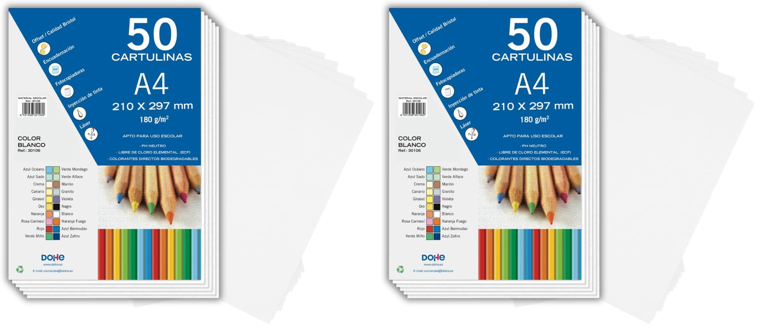 Dohe - Weißer Karton A4 (50 Stk.) - Größe 21x29,7 cm, Dicke 180 g/m², Basteln, Drucken und Schulbedarf (Packung mit 2)