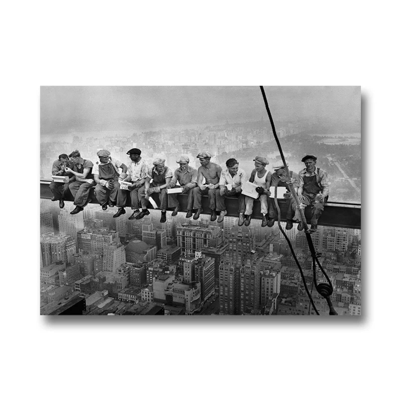Zhaoyang Art 1932 Déjeuner au sommet d'un gratte-ciel peintures sur toile noir et blanc ouvriers de la construction de New York impressions décoration murale 80x150 cm/31x59in sans cadre