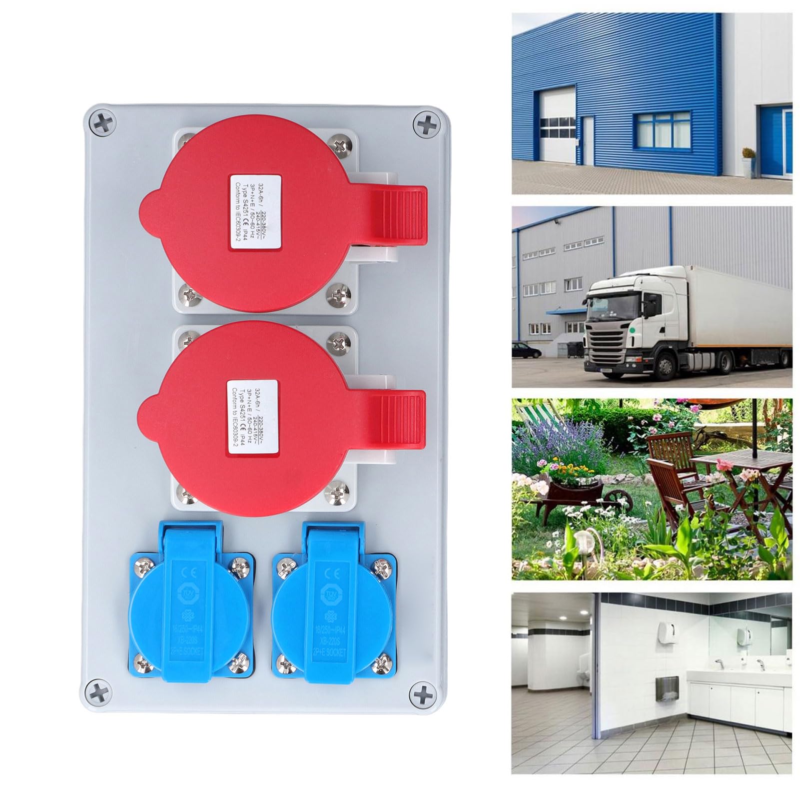 Generic Distributeur de Prise Murale Robuste CEE, étanche IP44, pour Garages, Applications Extérieures, avec 2 Prises AC 250V 16A et 2 Prises 5P 32A