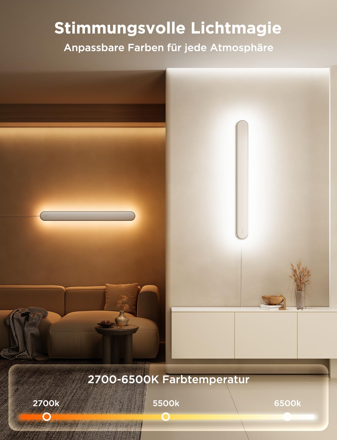 Govee RGBICW Wandleuchte Innen 1200lm Smart LED Wandlampe Musik-Sync 1Stück | Smart Wandleuchte Kompatibel mit Matter, Alexa & Google Assistant, Indirekte Beleuchtung für Wohnzimmer, Treppe, Flur