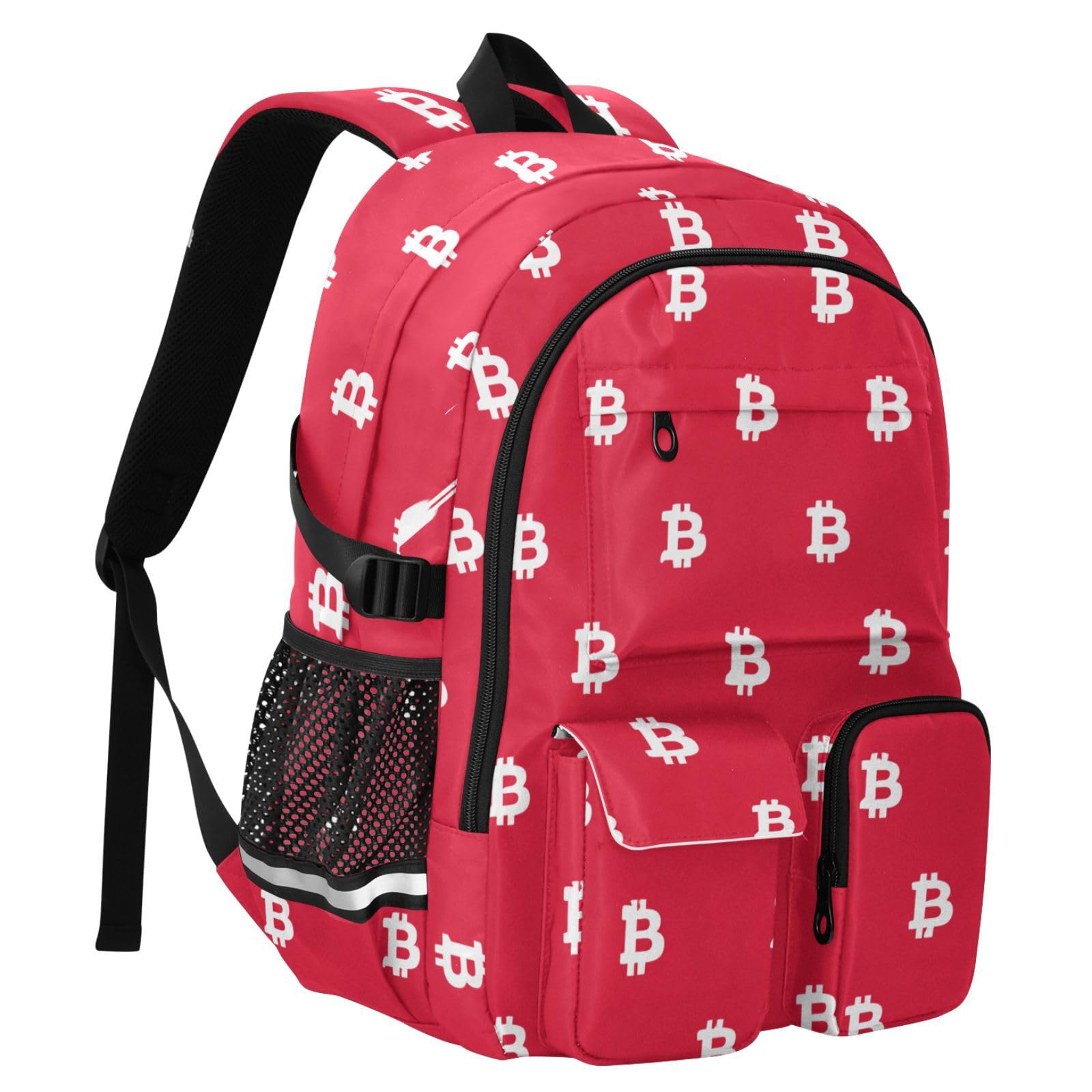 Sac à dos de voyage pour ordinateur portable pour homme et femme avec panneau Bitcoin blanc rouge sac à dos de travail 44,5 cm avec compartiment pour ordinateur portable, sac décontracté léger