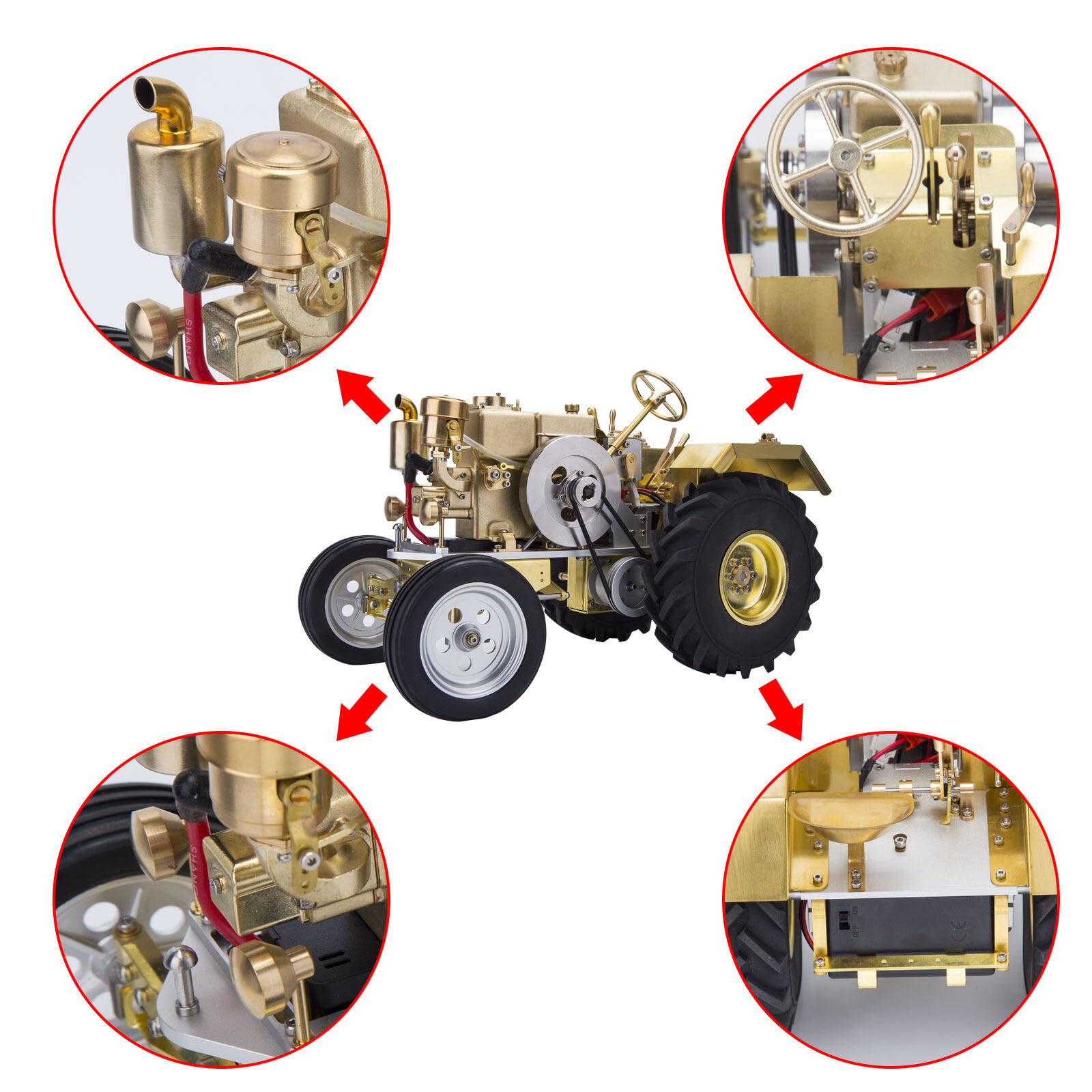 Mini retrò orizzontale raffreddato ad acqua monocilindrico motore a benzina modello trattore agricolo meccanico modello di veicolo, giocattoli creativi per adulti (T26)