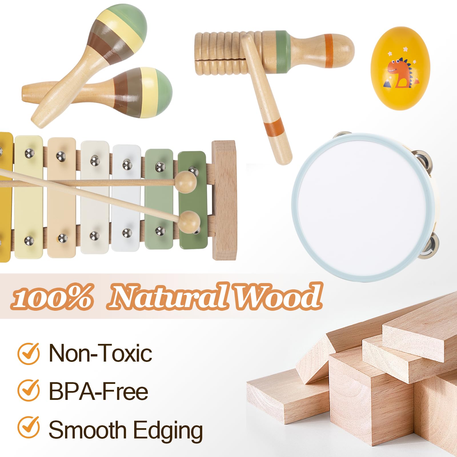 Instruments de musique Montessori en bois pour tout-petits de 1 à 3 ans, xylophone pour enfants, cadeaux d'anniversaire éducatifs (bois coloré)