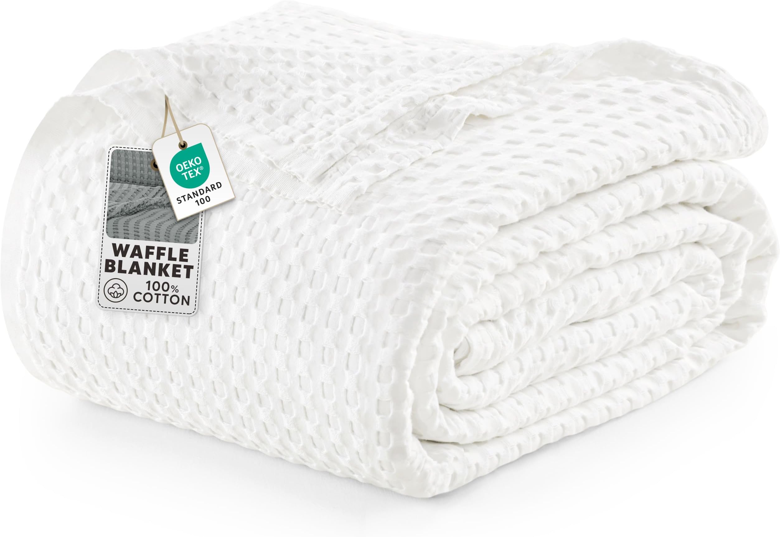 Utopia Bedding White 100% Cotton Waffle Blanket 300 GSM [Queen - 90x90 Inch] Soft Lightweight Breathable Bed Blanket for All Season
