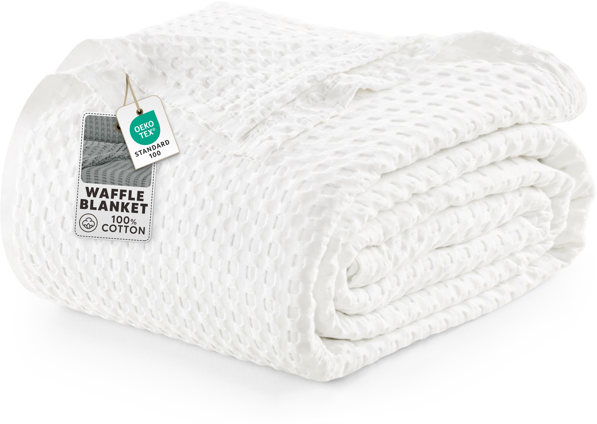 Utopia Bedding Cotton Waffle Blanket 300 GSM (White - 90x90 Inches) Soft Lightweight Breathable Bed Blanket Queen Size Layering Any Bed for All Season