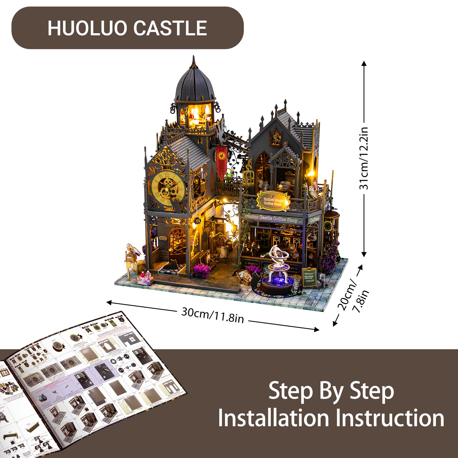 Zestaw miniaturowy do samodzielnego wykonania, domek dla lalek dla dorosłych, prezent urodzinowy / bożonarodzeniowy dla rodziny i przyjaciół, magiczny zamek, nawiedzony domek dla lalek