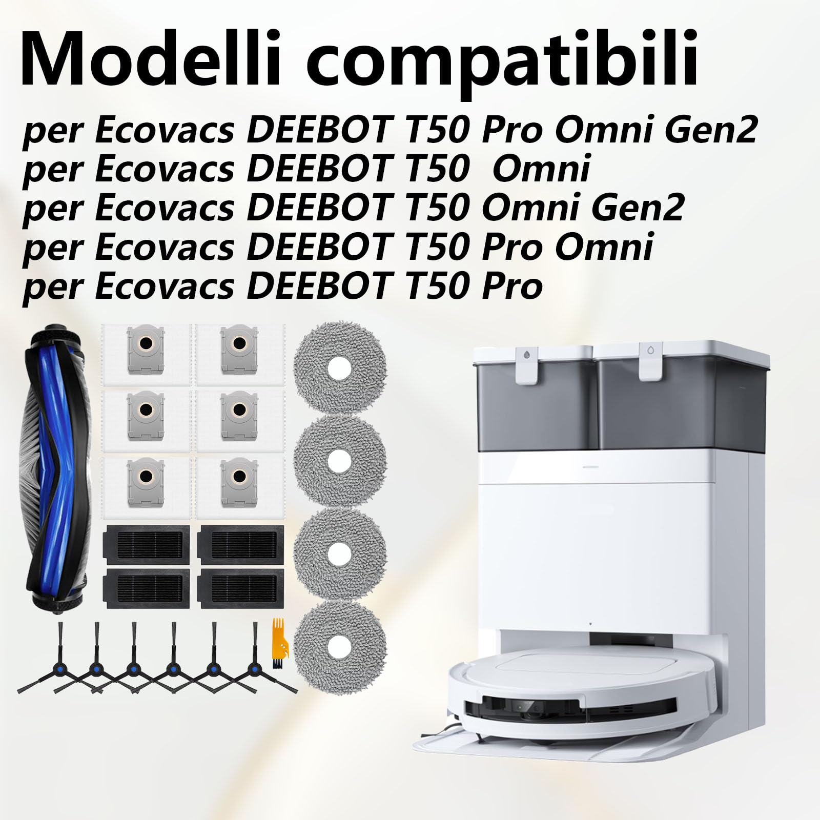 Accessori da 21 Pezzi per Ecovacs Deebot T50 Pro Omni Gen2, T50 Omni, T50 Omni Gen2, T50 Pro Omni, T50 Pro Aspiratore Pezzo di Ricambio, T50 Set di Accessori